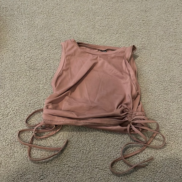 shein brown cropped tank top with side ties - Picture 1 of 3